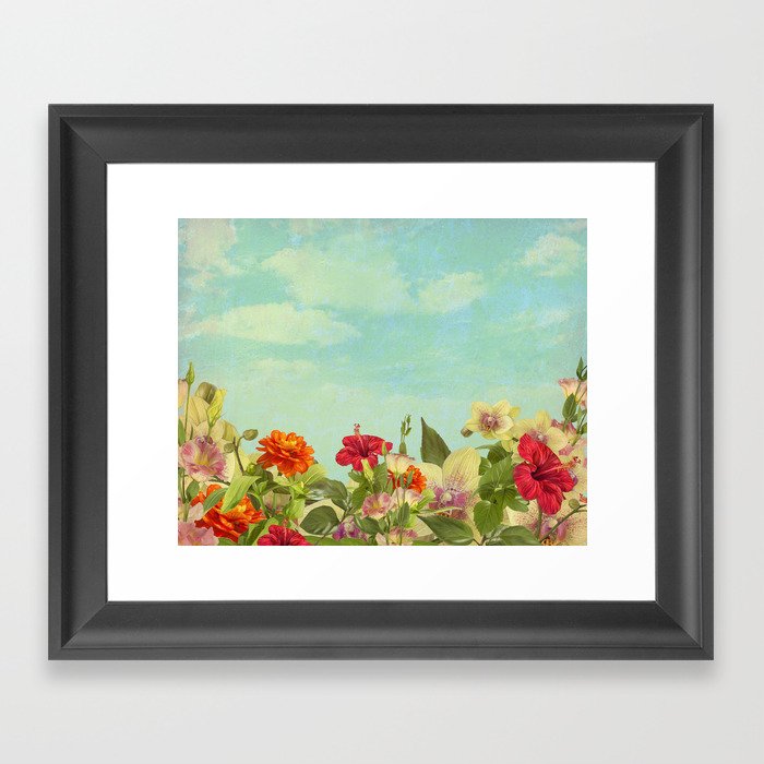 Realistic Flowers Sky And Clouds Digital Painting Framed Art