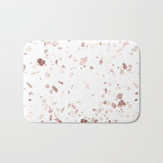 Rose Gold on White Terrazzo Bath Mat