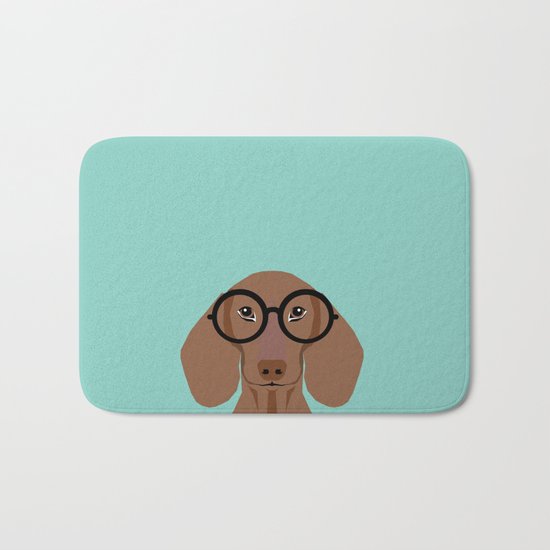 Remy - Daschund with Fashion glasses, hipster glasses, hipster dog, doxie, Bath Mat