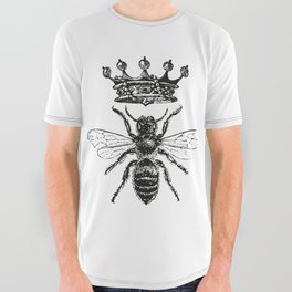 Queen Bee No. 1 | Vintage Bee with Crown | Black and White | All Over Graphic Tee