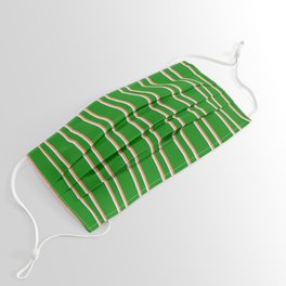 [ Thumbnail: Green, Coral & Lavender Colored Stripes/Lines Pattern Face Mask ]