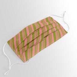 [ Thumbnail: Light Coral & Green Colored Striped/Lined Pattern Face Mask ]