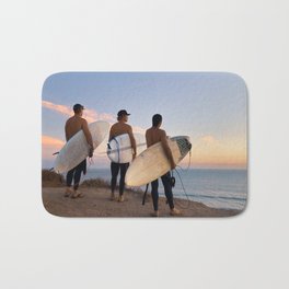 Three Surfers Bath Mat | Surfspot, Surfing, Southerncalifornia, Threesurfers, Surfboards, Leahmcphail, Friends, Surfers, Sunset, California 