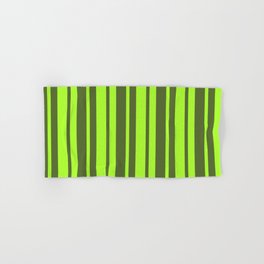 [ Thumbnail: Light Green and Dark Olive Green Colored Striped Pattern Hand & Bath Towel ]
