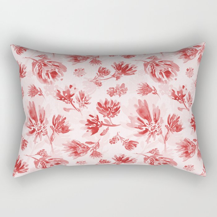 Red flowers watercolor pattern Rectangular Pillow