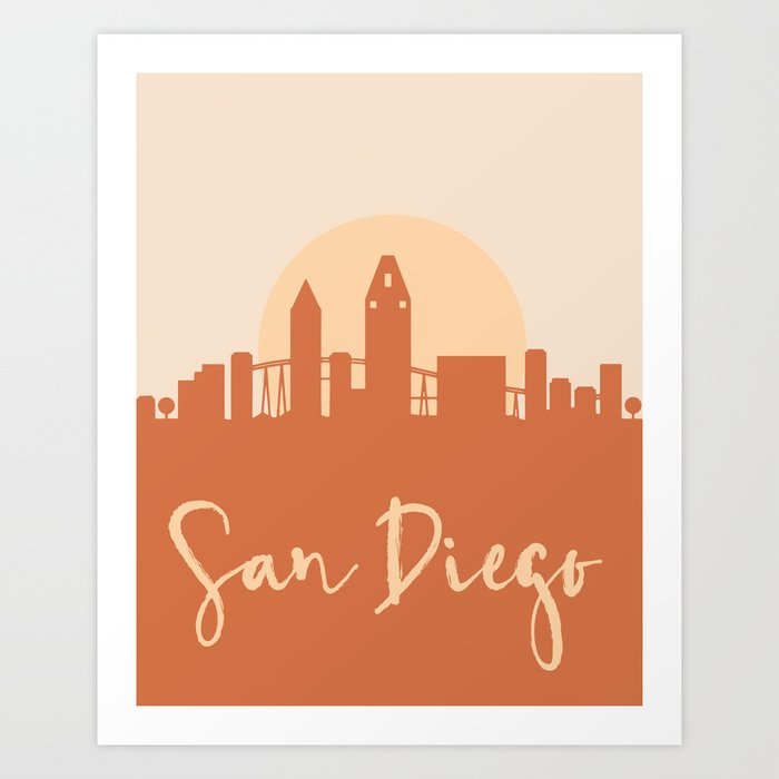 SAN DIEGO CALIFORNIA CITY SUN SKYLINE EARTH TONES Art Print