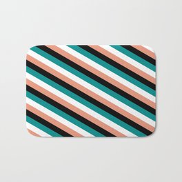 [ Thumbnail: Dark Salmon, Black, Dark Cyan, and White Colored Lines/Stripes Pattern Bath Mat ]