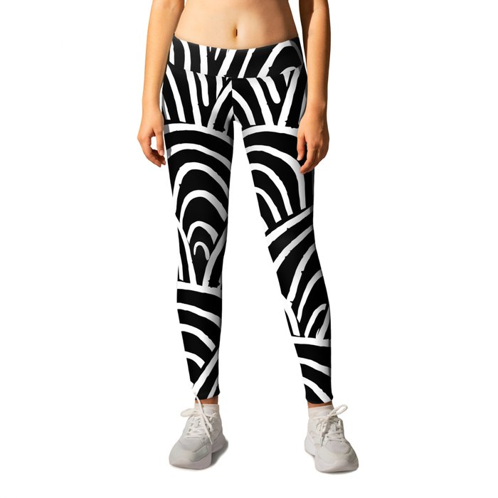 Abstract Scales (White on Black) Leggings