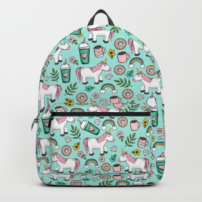 Unicorn Emoji Art Print, Frappuccino, Donuts, Blue and Pink, Girl Print, Tween Print Backpack