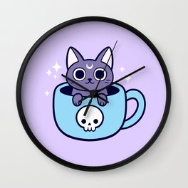 Black Magic Tea / Coffee Cat 01 | Nikury Wall Clock | Goth, Familiar, Cat, Digital, Cocoa, Skull, Tea, Kitten, Felinefamiliar, Animal 