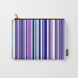 [ Thumbnail: Colorful Blue, Powder Blue, Orchid, Dark Slate Blue & Mint Cream Colored Lined/Striped Pattern Carry-All Pouch ]