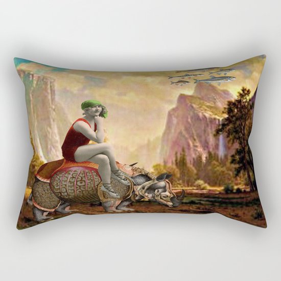 Lady and her Rhino Rectangular Pillow