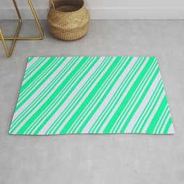[ Thumbnail: Green & Lavender Colored Striped Pattern Rug ]