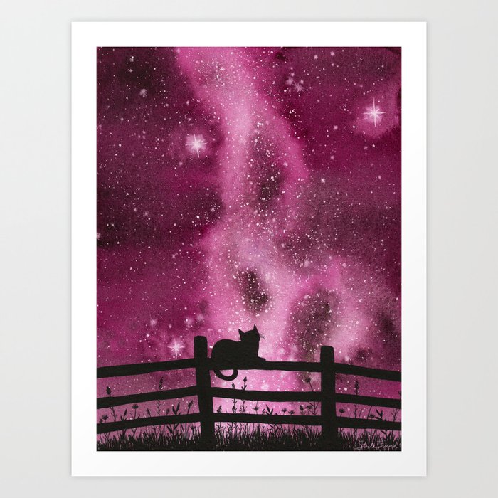 Night Full Of Sky Pink Watercolor Galaxy Painting Art Print By
