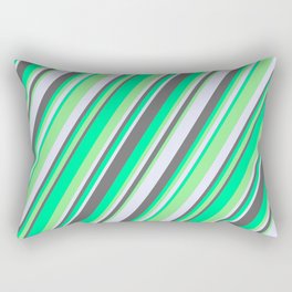 [ Thumbnail: Green, Light Green, Lavender, and Dim Gray Colored Stripes/Lines Pattern Rectangular Pillow ]