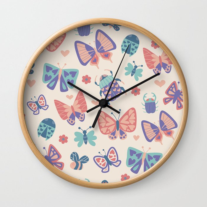 Love Bug in Coral + Purple Wall Clock
