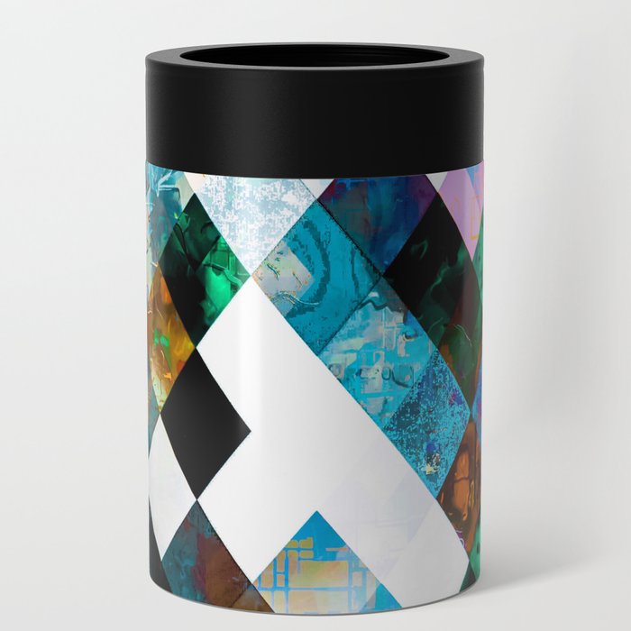 geometric pixel square pattern abstract background in green blue brown Can Cooler