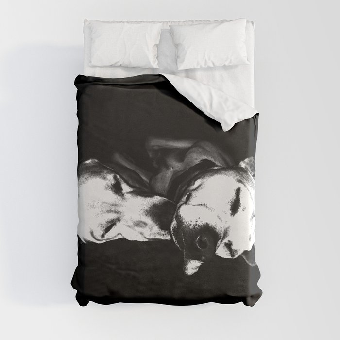 Sweet Dreams - Black And White Dog Art Duvet Cover
