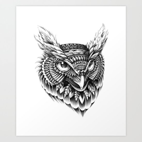 Ornate Owl Head Art Print