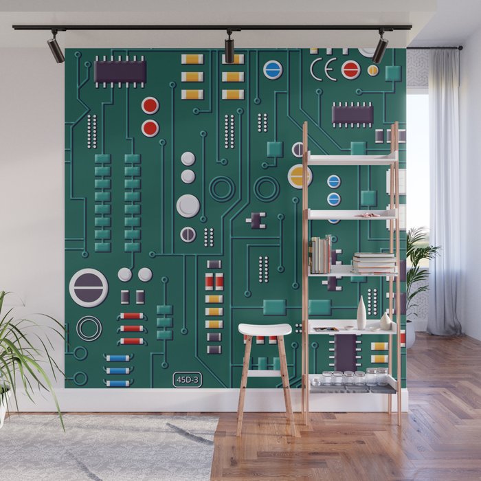 Circuit Board Wall Mural By Finleyshae Society6