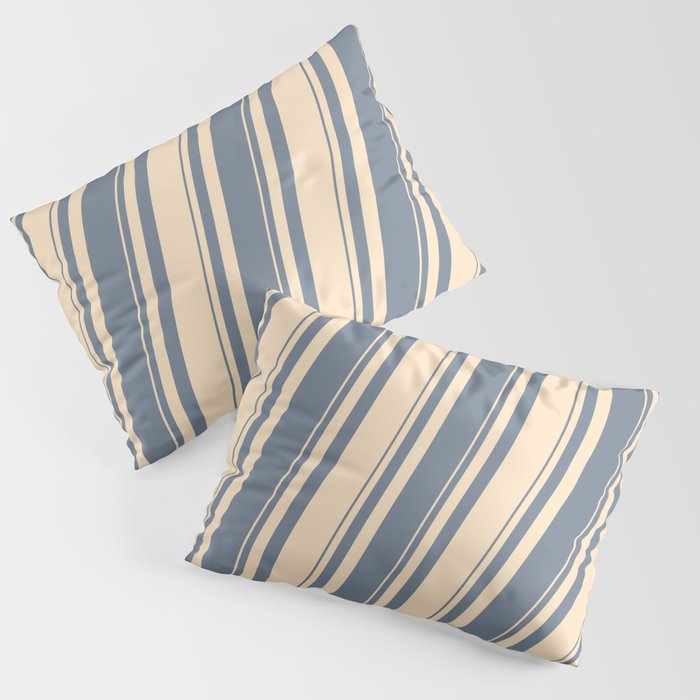 Slate Gray and Bisque Colored Stripes Pattern Pillow Sham