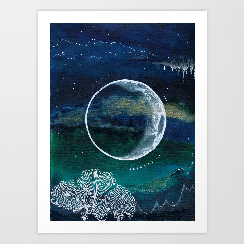 Crescent Moon Mixed Media Painting Art Print By Rachaelrice Society6
