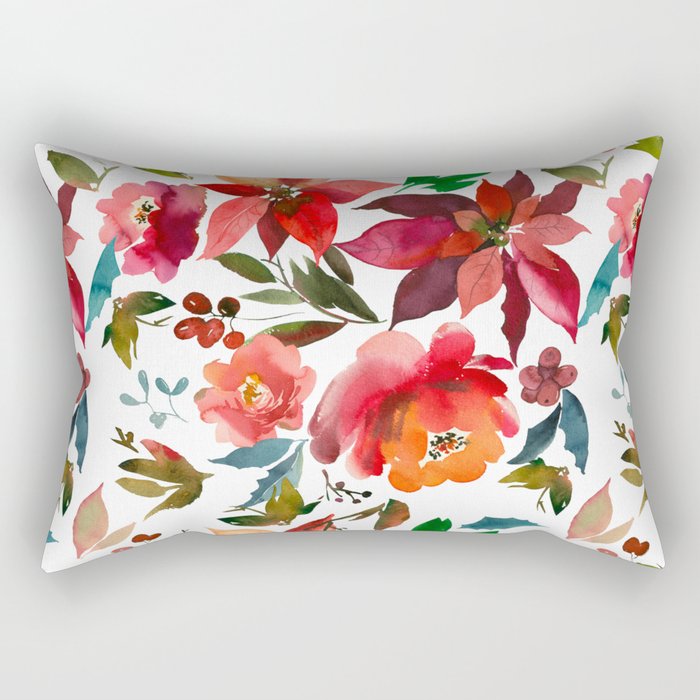 Hand Painted Lush Watercolor Roses Pattern Rectangular Pillow