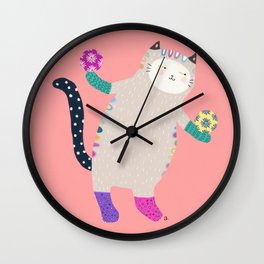 plAyful cAt Wall Clock | Kittens, Pastel, Pet, Kitten, Popart, Pink, Cat, Pattern, Play, Adorable 
