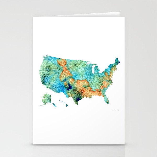 Colorful Map of The United States Of America 26 - Sharon Cummings Stationery Cards