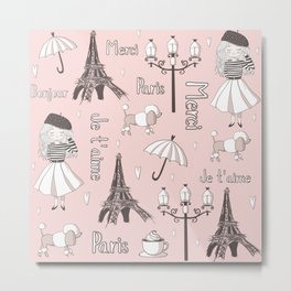 Paris Girl - Pink Metal Print | Parisgirl, French, Beret, Eiffel, Poodle, Coffee, Bonjour, Umbrella, Paris, Peppermintcreek 