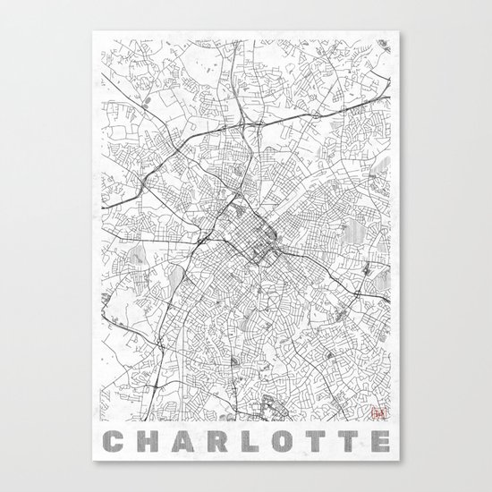 Charlotte Map Line Canvas Print