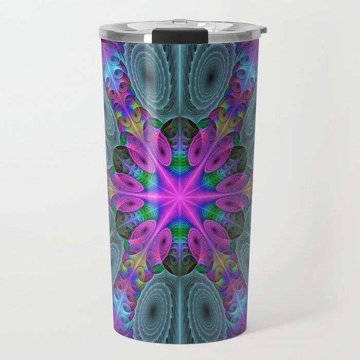 Mandala From the Center, Colorful Fractal Art Travel Mug