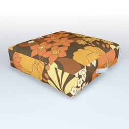 Brown, Yellow, Orange & Ivory Retro Flowers Outdoor Floor Cushion