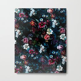 NIGHT GARDEN XI Metal Print | Sewing, Dark, Pattern, Fashion, Floral, Flowers, Botanical, Vintage, Moda, Painting 