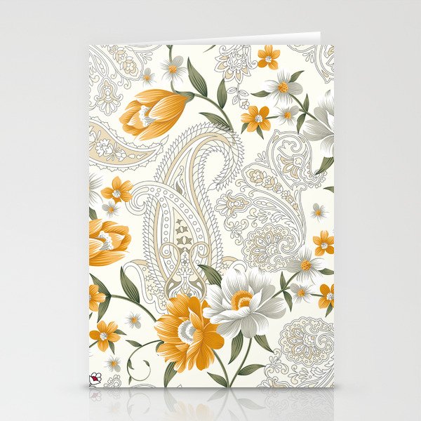 Seamless traditional Indian paisley with flower pattern Stationery Cards