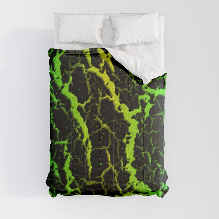 Cracked Space Lava - Green/Yellow Comforter