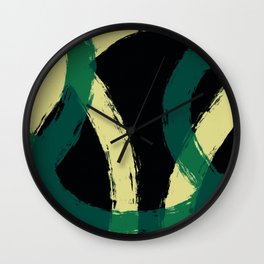 Dark Green and Lemon Brush Swirls Wall Clock