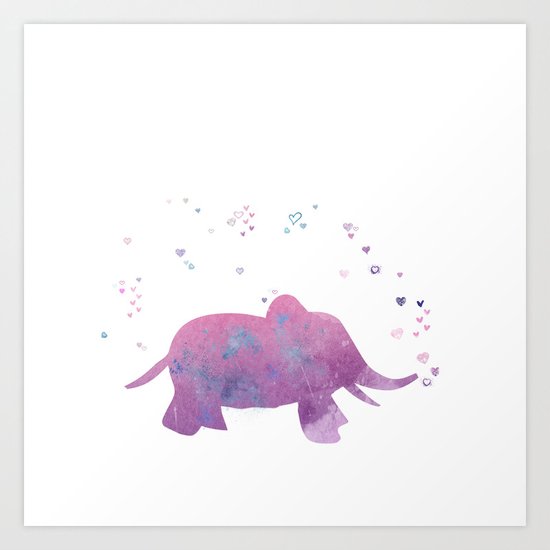 Love is in the air - Elephant animal watercolor illustration Art Print