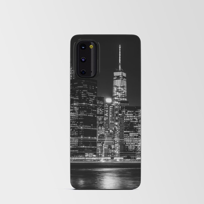 New York City Manhattan skyline at night black and white Android Card Case