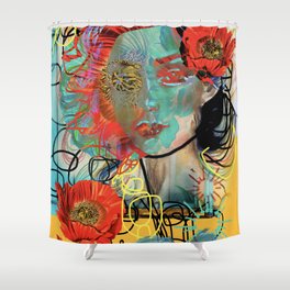 poppy with yellow bright art Shower Curtain