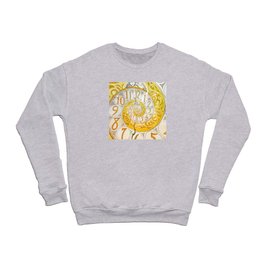 Traditional golden antique clock face with Roman numerals shown in a curved twisted abstract shape Crewneck Sweatshirt
