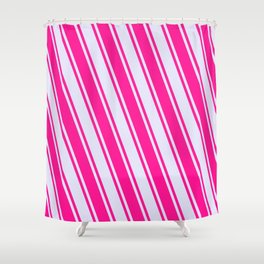 [ Thumbnail: Lavender & Deep Pink Colored Stripes Pattern Shower Curtain ]