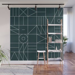 My Favorite Geometric Patterns No.8 - Green Tinted Navy Blue Wall Mural