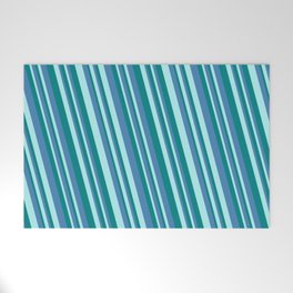 [ Thumbnail: Turquoise, Teal, and Blue Colored Lined/Striped Pattern Welcome Mat ]