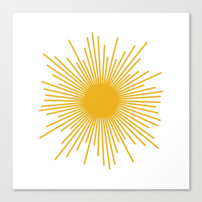 Mid Century Modern Sunburst Sun in Mustard and White Canvas Print