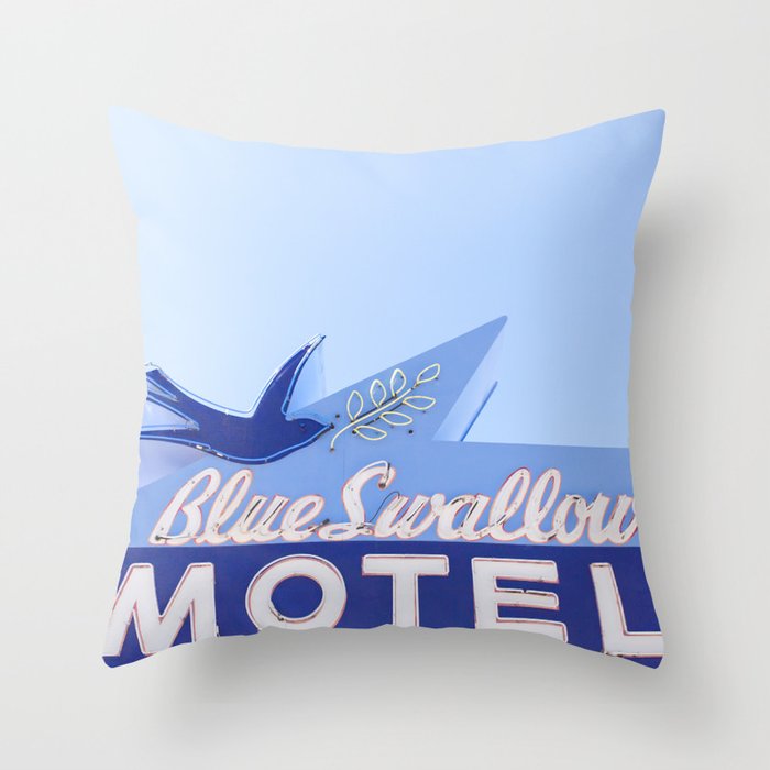 Blue Swallow Motel - Route 66 Travel Photography Throw Pillow