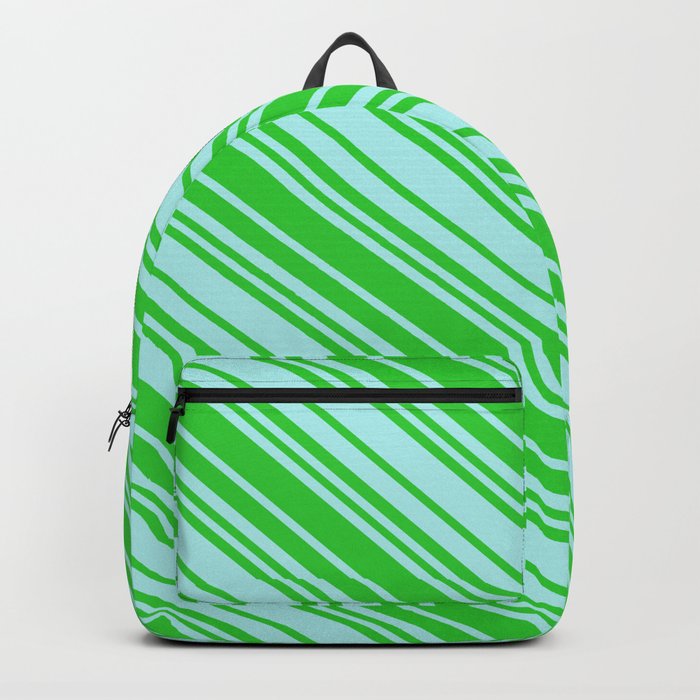 Turquoise & Lime Green Colored Pattern of Stripes Backpack
