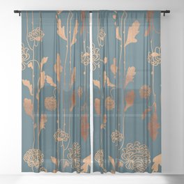 Art Deco Copper Flowers  Sheer Curtain