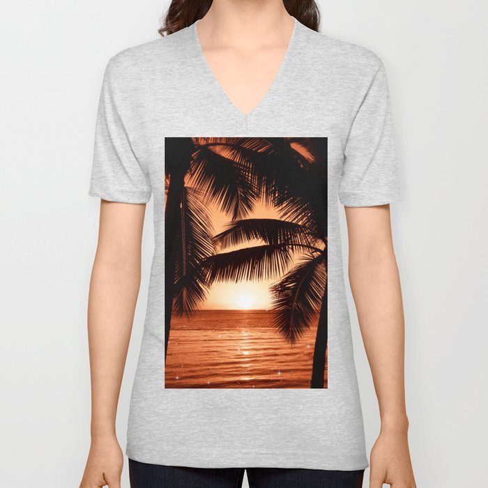 Sunset Palm Beach V Neck T Shirt