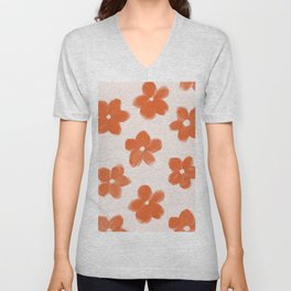 Vintage 60s Flowers in Burnt Orange V Neck T Shirt